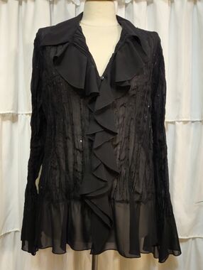 Chic Vintage Notations black sheer Blouse with Ruffles